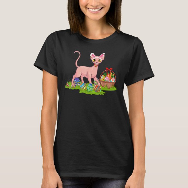 Sphynx Cat Easter Egg Hunting Bunny Sphynx Cat Eas T-Shirt (Front)