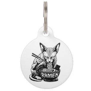 Sphynx Cat Eating Ramen Noodles  Pet ID Tag