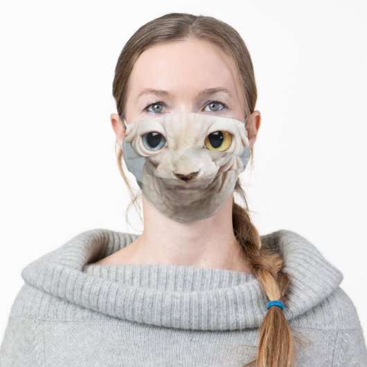 Sphynx Cat Face Adult Cloth Face Mask (Worn)
