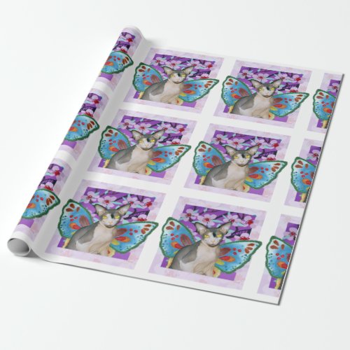 Sphynx Cat Fairy Angel Flower Art Craft white Wrapping Paper