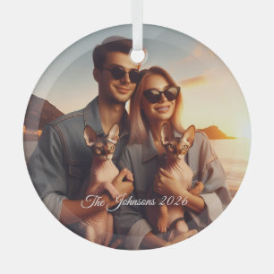 Sphynx Cat Family Pet Custom Photo Christmas Glass Ornament