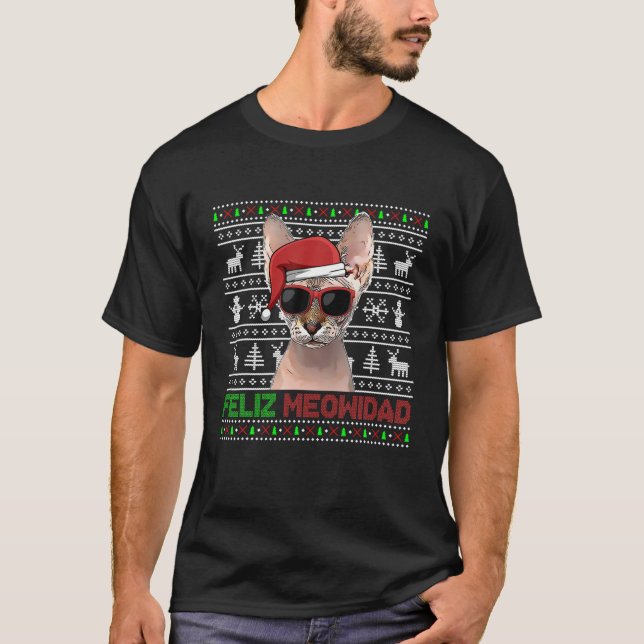 Sphynx Cat Feliz Meowidad Funny Christmas T-Shirt (Front)