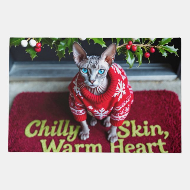 Sphynx Cat Festive Holiday Christmas  Doormat (Front)