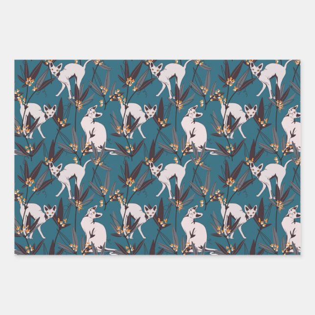 sphynx cat funny kids pattern wrapping paper sheets (Front)