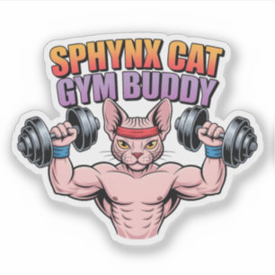 Sphynx Cat Gym Buddy Muscular Cartoon Sticker
