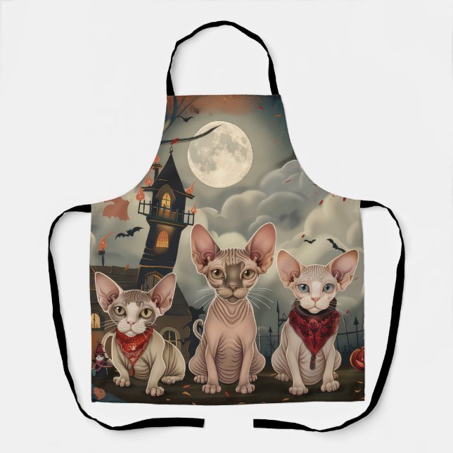 Sphynx Cat Halloween Spooky Apron (Front)