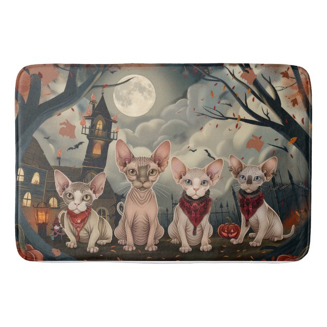 Sphynx Cat Halloween Spooky Bath Mat (Front)
