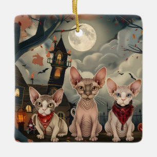 Sphynx Cat Halloween Spooky Ceramic Ornament