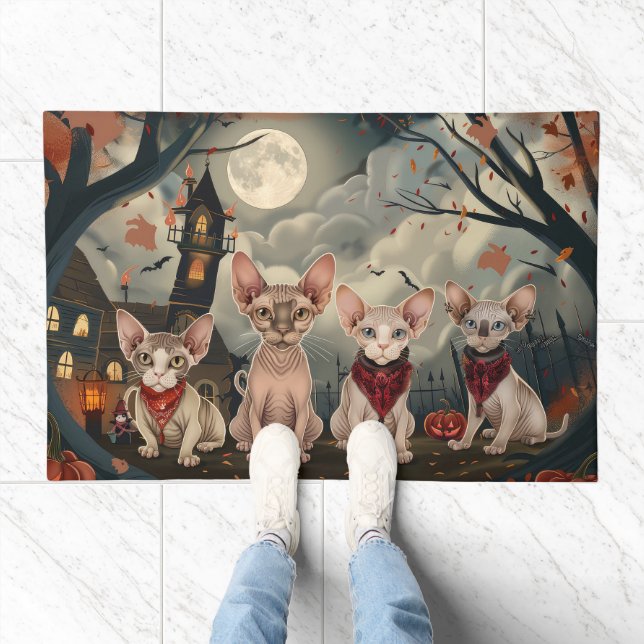 Sphynx Cat Halloween Spooky Doormat (Indoor)