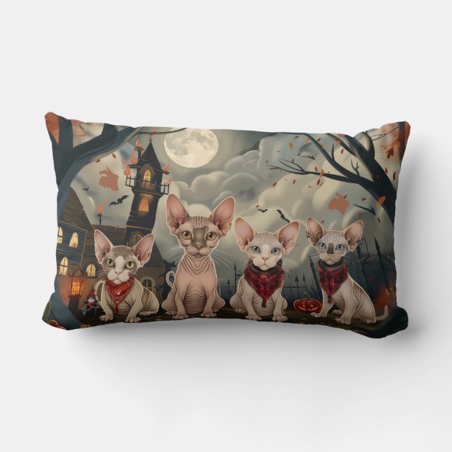 Sphynx Cat Halloween Spooky Lumbar Pillow (Back)