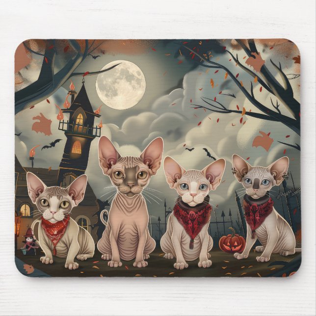 Sphynx Cat Halloween Spooky Mouse Pad (Front)