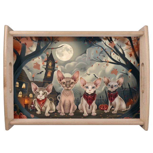 Sphynx Cat Halloween Spooky Serving Tray (Front)