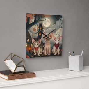 Sphynx Cat Halloween Spooky Square Wall Clock
