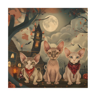 Sphynx Cat Halloween Spooky Wood Wall Art