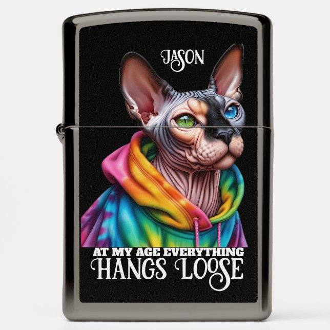  Sphynx Cat Hang Loose Birthday Zippo Lighter (Front)
