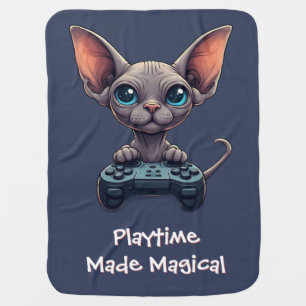 Sphynx Cat Holding Game Controller Baby Blanket