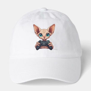 Sphynx Cat Holding Game Controller Hat