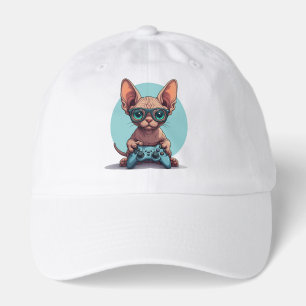 Sphynx Cat Holding Game Controller Hat