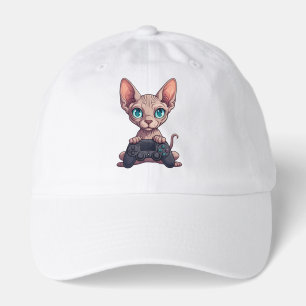 Sphynx Cat Holding Game Controller Hat