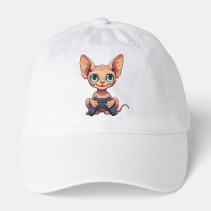Sphynx Cat Holding Game Controller Hat