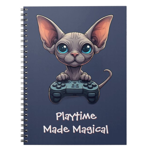 Sphynx Cat Holding Game Controller Notebook (Front)