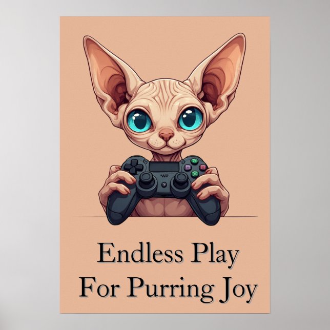 Sphynx Cat Holding Game Controller Poster (Front)