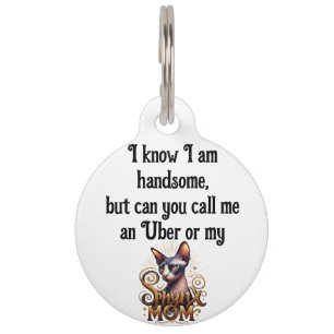 Sphynx Cat 'I Am Handsome' Personalized Funny Pet ID Tag