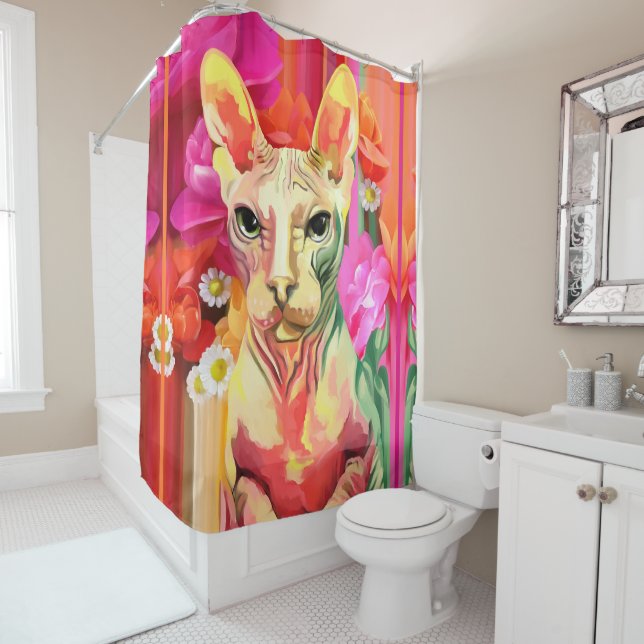 Sphynx Cat in flowers Shower Curtain (In Situ)