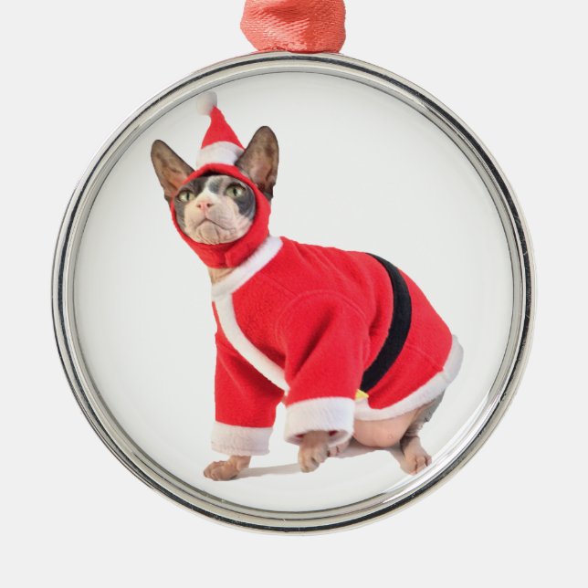 Sphynx Cat in Santa Claus Suit Ornament (Front)