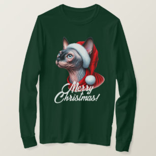 Sphynx Cat in Santa Hat Christmas T-Shirt