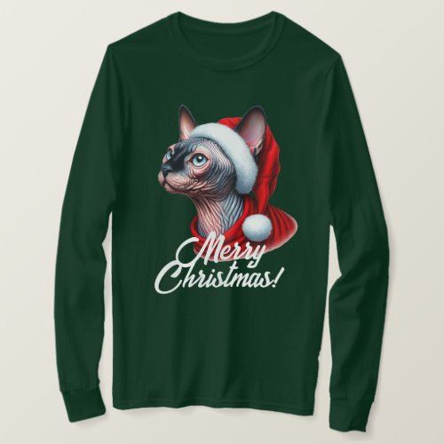 Sphynx Cat in Santa Hat Christmas T_Shirt