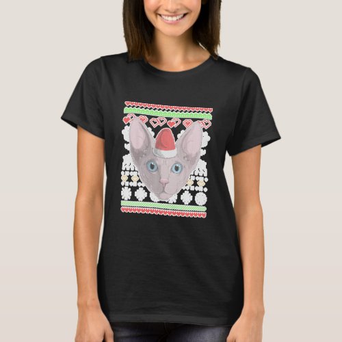 Sphynx Cat Kitty Santa Claus Ugly T_Shirt
