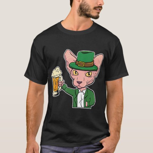 Sphynx Cat Leprechaun St Patricks Day Beer T Shir T_Shirt