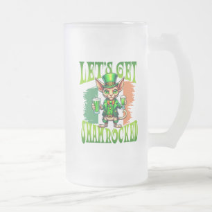 Sphynx Cat Let's Get Shamrocked St Patrick's day Frosted Glass Beer Mug