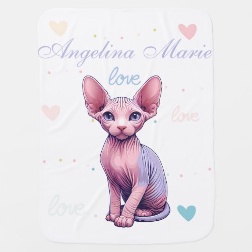 Sphynx Cat Love Hearts Pink Pastel Cute Baby Blanket