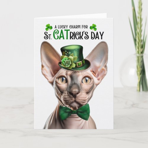 Sphynx Cat Lucky Charm St CATricks Day Holiday Card