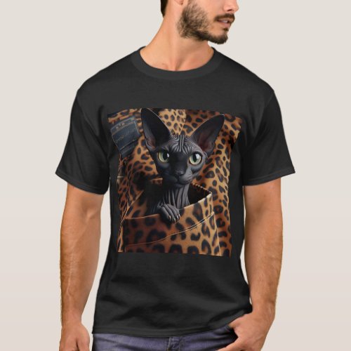 Sphynx Cat Mens Tshirt Leopard Pocket Gift   T_Shirt