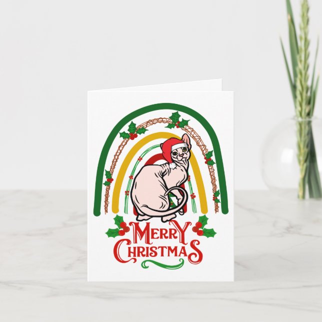Sphynx Cat Merry Christmas Card (Front)