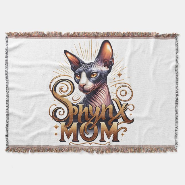Sphynx Cat Mom Crazy Cat Lady Throw Blanket  (Front)