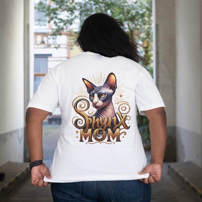 Sphynx Cat Mom Women's Fashion White Plus Size T-Shirt (Plus Size Sphynx Cat Mom Women's White T-shirt Back)