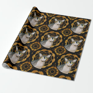 Sphynx Cat Ninja Black and Gold Retro Style Wrapping Paper