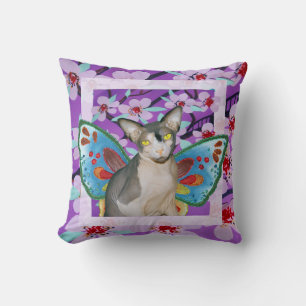 Sphynx Cat Ninja Fairy Purple Flower Throw Pillow