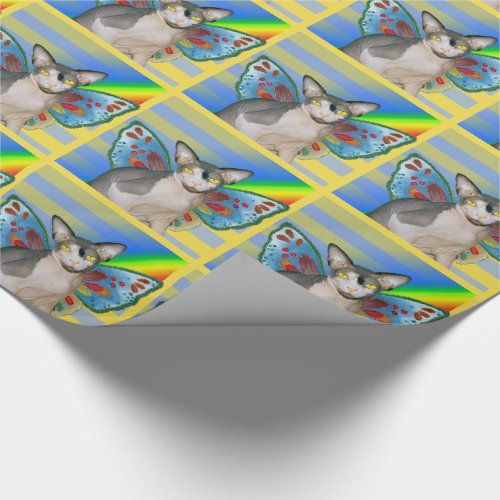 Sphynx Cat Ninja Fairy Rainbow Stripe Party Wrapping Paper