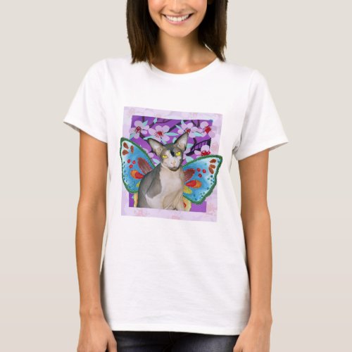 Sphynx Cat Ninja Fairy Wings Purple Flower Square T_Shirt