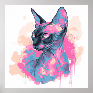 Sphynx Cat Pop Art Vibrant Colorful Poster