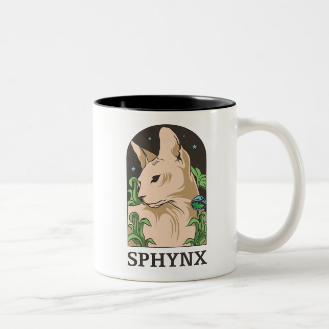  Sphynx Cat Portrait Hand Drawn  Two-Tone Coffee Mug (Right)