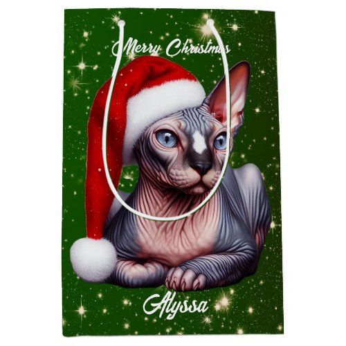 Sphynx Cat Pretty Green Christmas Medium Gift Bag