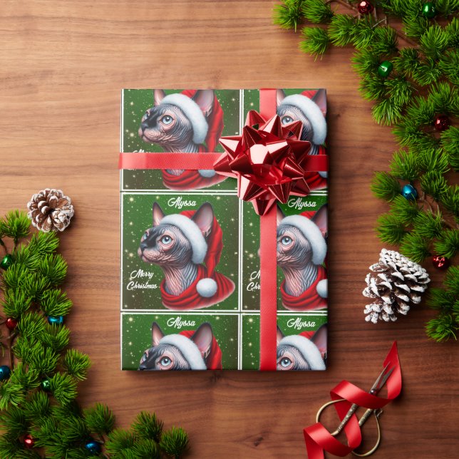 Sphynx Cat Pretty Green Christmas Wrapping Paper (Holiday Gift)