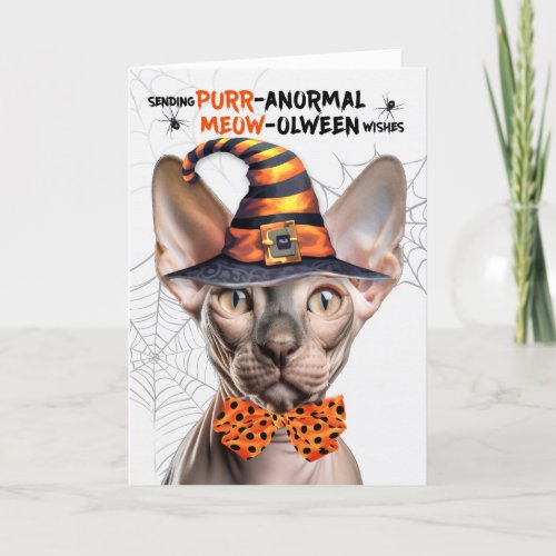 Sphynx Cat PURRanormal MEOWolween Holiday Card