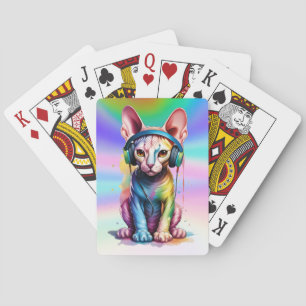 Sphynx Cat Rainbow Headphones Poker Cards